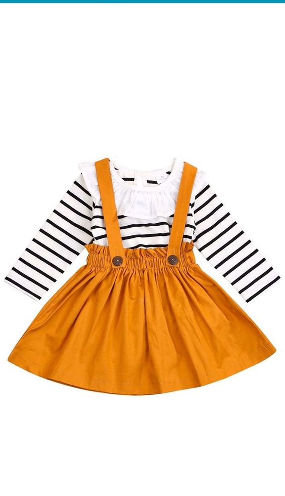 YSpoe Fashion Kleinkind Herbst Winter Outfits Langarm Floral Strapsr/öcke R/üschen Schleife Haarband Set s/ü/ße Babykleidung