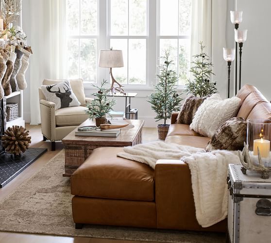 Faux Fur Cable Knit Pillow Covers Leather Couches Living Room Farmhouse Furniture Leather Couches Living Room, Turner Sofa Review