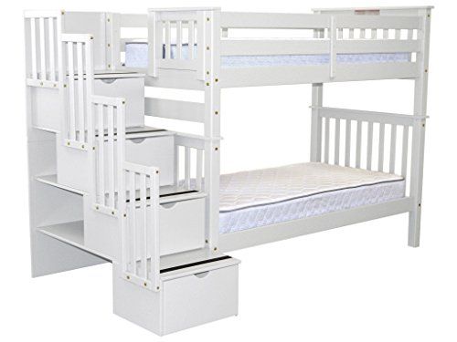 Bedz King Tall Stairway Bunk Beds Twin Over With 4 Drawers In The Steps White Review Cama De Dos Pisos Decora Tu Habitacion Dormitorios Bedz King Tall Stairway Bunk Beds Twin, Bedz King Stairway Bunk Bed