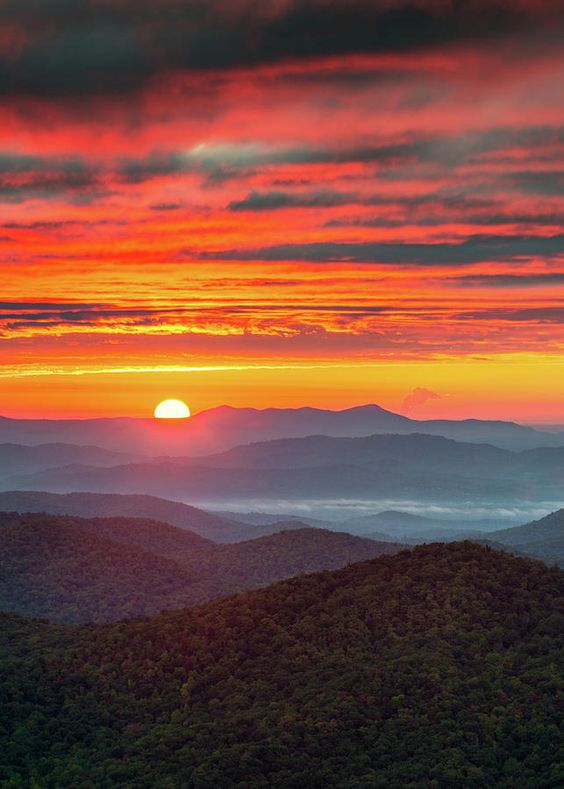 Sunrise Mountain Landscape North Carolina Blue Ridge Parkway Asheville NC by Dave Allen