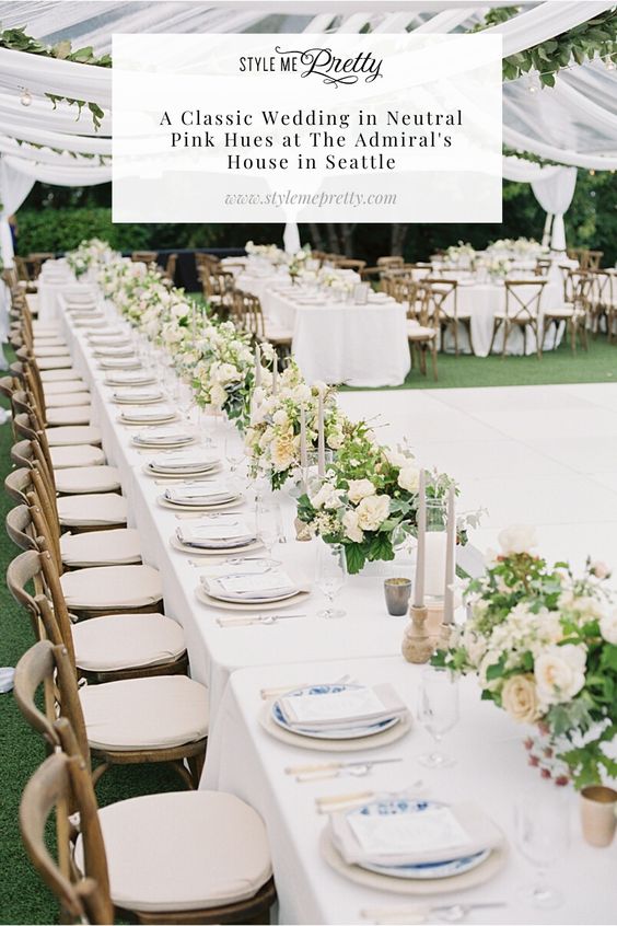 Seattle brides! We are over the moon to share today’s editorial, as it’s the epitome of a classic summer wedding and the colonial home venue is an absolute dream. 💫 Emily and Brett's reception had the same chandelier that hung in their home hang above the dance floor (so cool) and we just LOVE the mismatched blue plates for a pop of color against their timeless color palette! 💙 Head to SMP to check out the full gallery captured by @amandakphotoart! #seattlewedding #summerwedding #reception