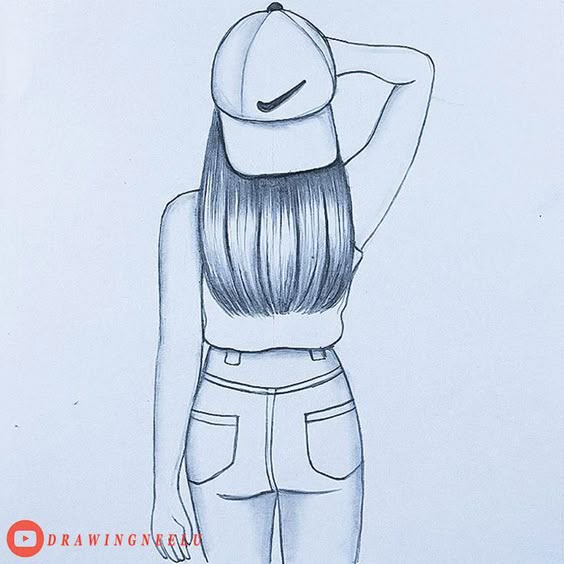 How to draw a girl Backside with cap | Step by Step very easy drawing | simple drawing tutorial