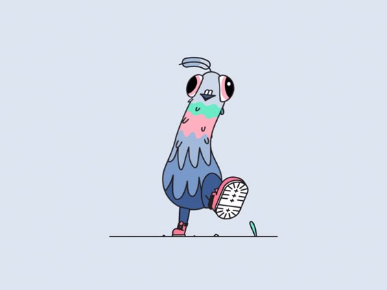 Monday-to-Friday Pigeon instagram feather pigeon faux 3d frame by frame walk cycle bird character animation gif