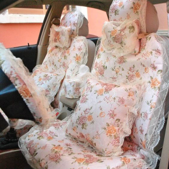 $217.42 Universal Romantic Jacquard floral Print lace Auto Car Seat Cover 15pcs Sets - Beige