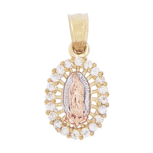 14k Tricolor Gold Virgin Mary Guadalupe Pendant Religious Charm Sparkly Cuts