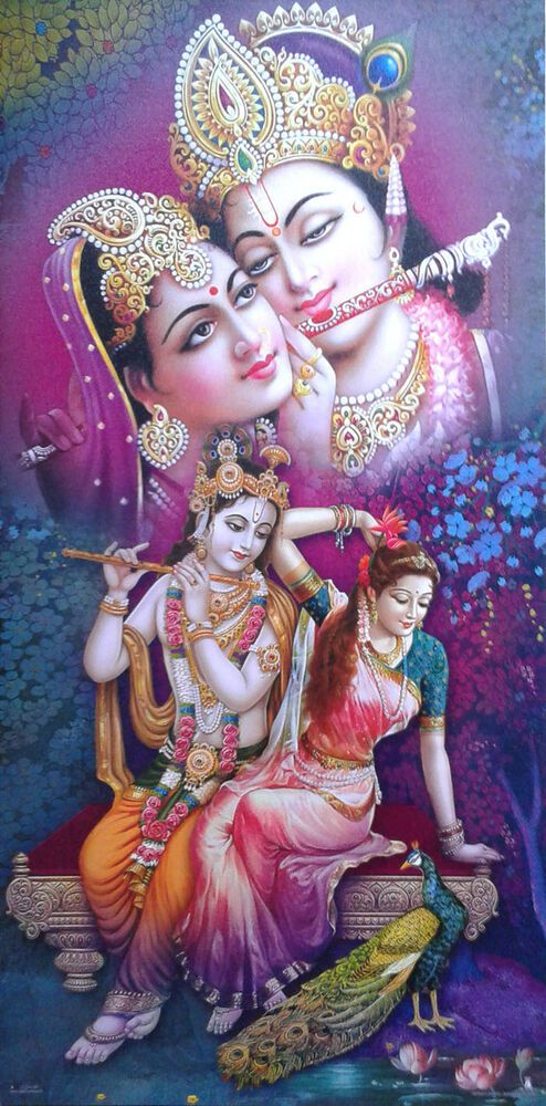 Lord Shri Krishna with Radha Radhe POSTER Exclusive Matte Paper 12 x24 for sale