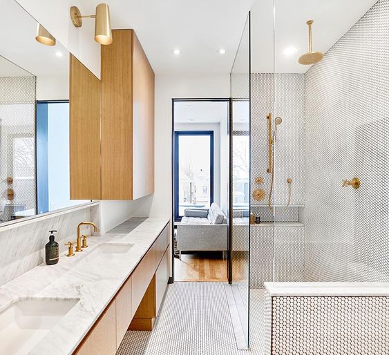 Penny Tiles And Brass Fixtures Set The Scene For This Bathroom Design