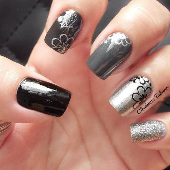 diseños de uñas plateadas y con glitter diseños de uñas plateadas y con glitter