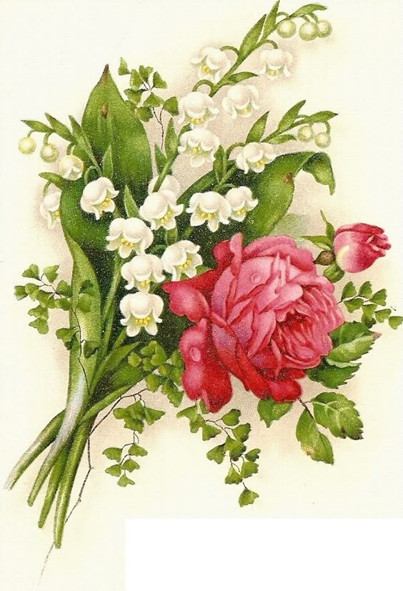 Vintage flowers . . rose and lily of the valley