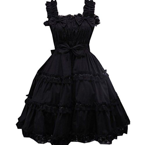 Partiss Damen Baumwolle Schwarz Ruffle Sweet Lolita Kleid Teeparty Kleid