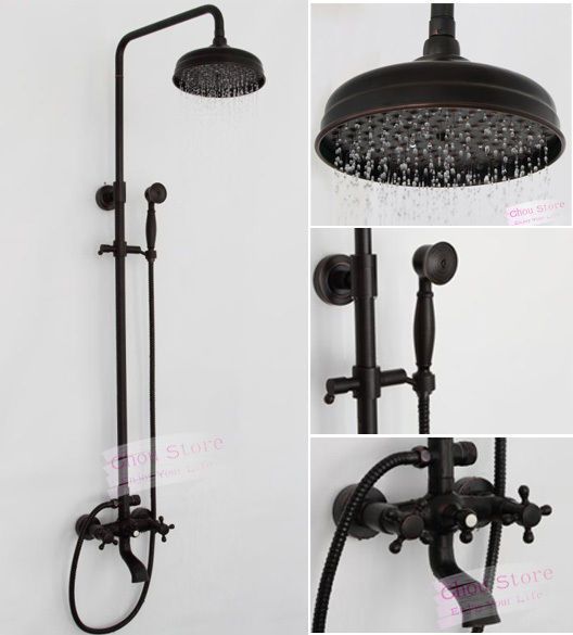 Cascades Oil Rubbed Bronze Wall Mounted Rainfall Shower Head With Handheld Shower Tub Spout Funitic Oil Rubbed Bronze Bathroom Shower Faucet Sets Bathroom Shower Faucets