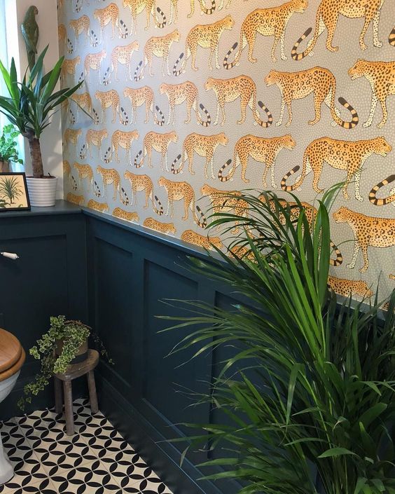 Leopard wallpaper by Cole and Son in the amazing bathroom of @_charlottesweeting_ #luxurybathroomshowrooms