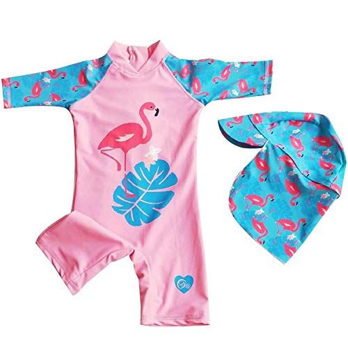 Baby Girls Swimsuit One Piece Flamingo Swimwear Rash Guard Sun Protection Wetsuit UPF50 Holiday Beachwear