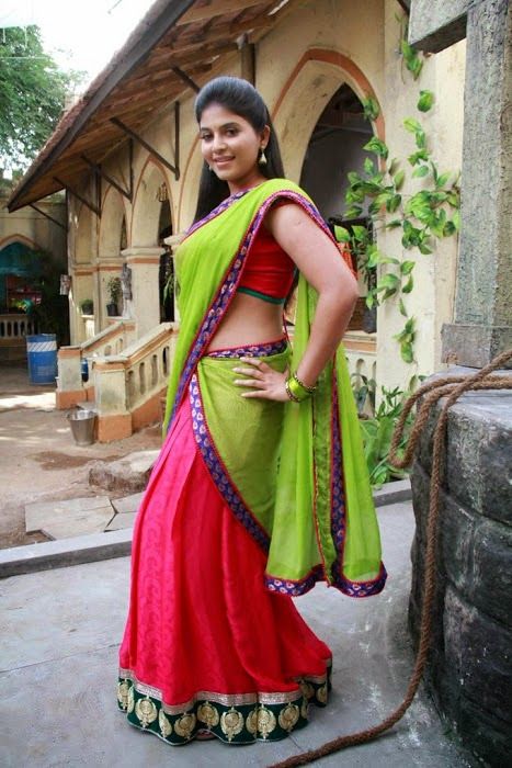 Indian Bubbly Actress Anjali Photos In Green Half Saree