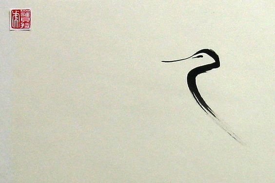 sumi-e blue heron by Anna snorrepot sumie