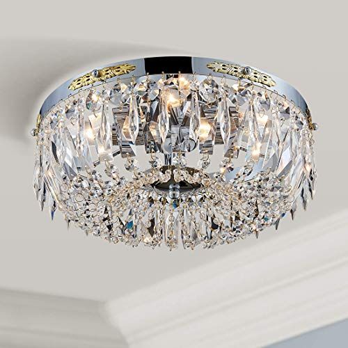 Bestier Modern French Empire Chrome Crystal Semi Flush Mount Chandelier Lighting Led Ceiling Light Lights Fixtures Led Ceiling Lights Light, Bestier Antique Silver French Empire Crystal Semi Flush Mount Chandelier