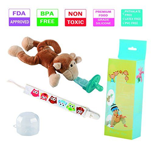 Baby Kid Pacifier Holder Hanging Removable Fun Cute Plush Animal Doll Toy Play
