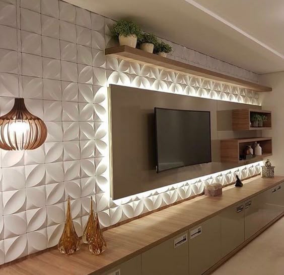 STUDIO DUAL ARQUITETURA on Instagram: âRevestimento 3D + iluminação pontual! Detalhes que amamos ðð» #decoração #decor #decoraçãodeinteriores #designerdeinterioresâ¦â