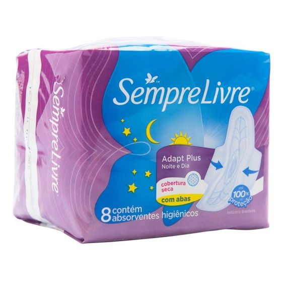 Absorvente Sempre Livre Adapt Plus Noite E Dia Seca Com Abas 8 Unidades Absorvente Sempre Livre Sempre Livre Absorvente