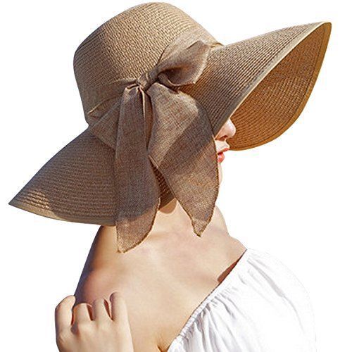 JOYEBUY Women Big Bowknot Straw Hat Floppy Foldable Roll up UV Protection Beach Cap Sun Hat