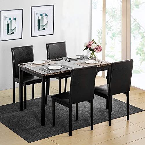 Great For Mooseng 5 Pieces Dining Table Set Elegant Faux Marble Desk And 4 Upholstered Pu Leather Nook Setting Kitchen Settings Great For Mooseng 5 Pieces Dining Table, Bar Top Dining Room Table Set