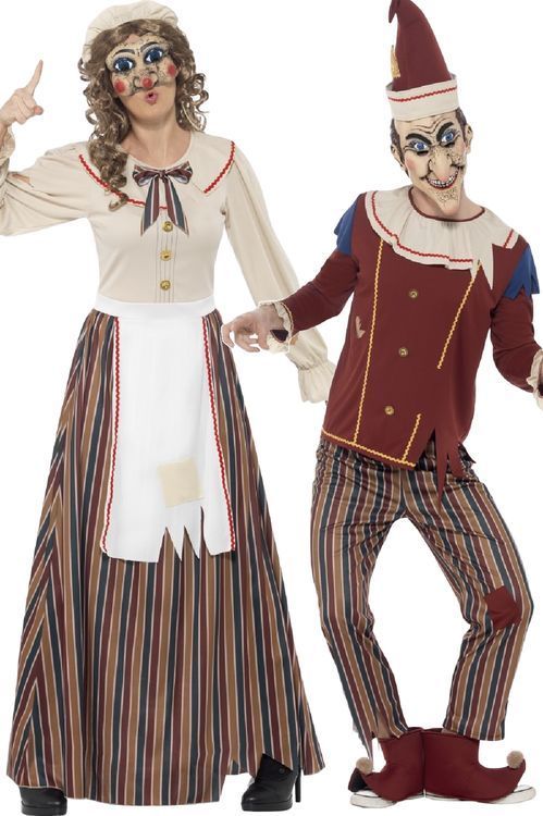 Couples Ladies and Mens Punch and Judy Halloween Fancy Dress Costumes Outfits