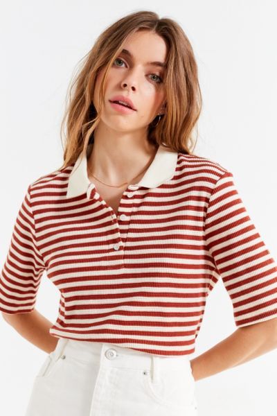 UO Striped Ribbed Knit Polo Shirt | Urban Outfitters