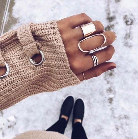 Layered rings + winter vibes by James Michelle Jewelry