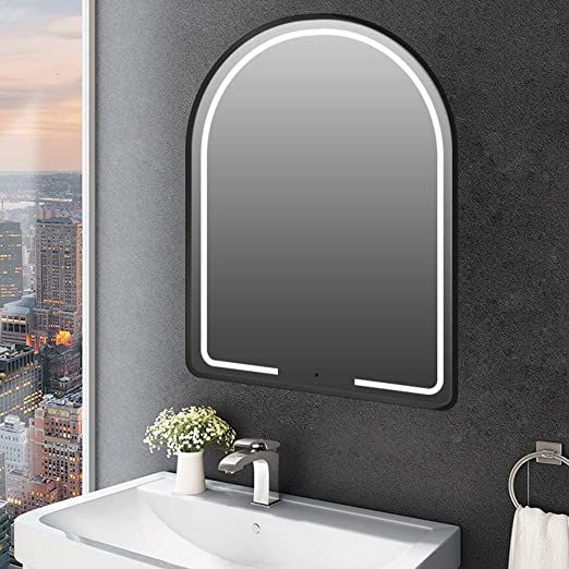 Black Semi Oval Metal Frame With Led Lights Bathroom Wall Mirror 19 Times 27 Inch Anti Fog Dimmable Touch Led Lights Bathroom Wall Mirror, Black Framed Oval Vanity Mirror