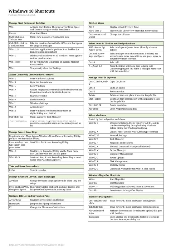 windows 10 shortcut keys