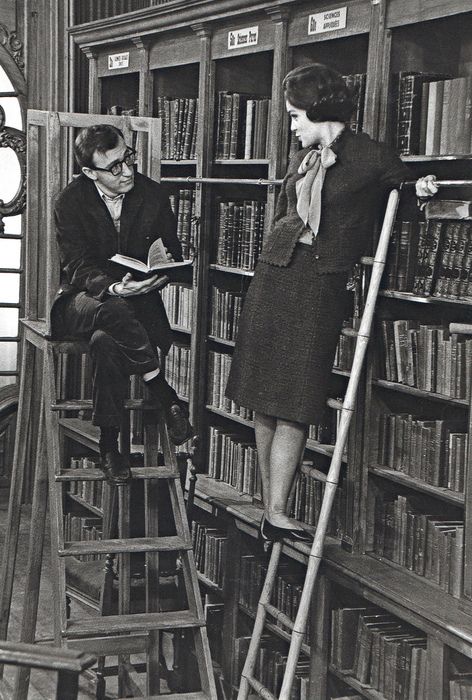 What's New Pussycat (1965) with Woody Allen. He gets into a fight over Poems of Shelley. And it gets violent.