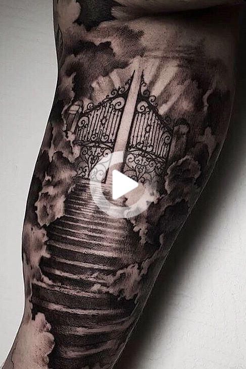 Tattoodo Stairwaytoheaven Drunkenmonkeys Aschaffenburg Stairs Stairways Stairstattoo Heaven Tattoos Mens Shoulder Tattoo Realistic Tattoo Sleeve