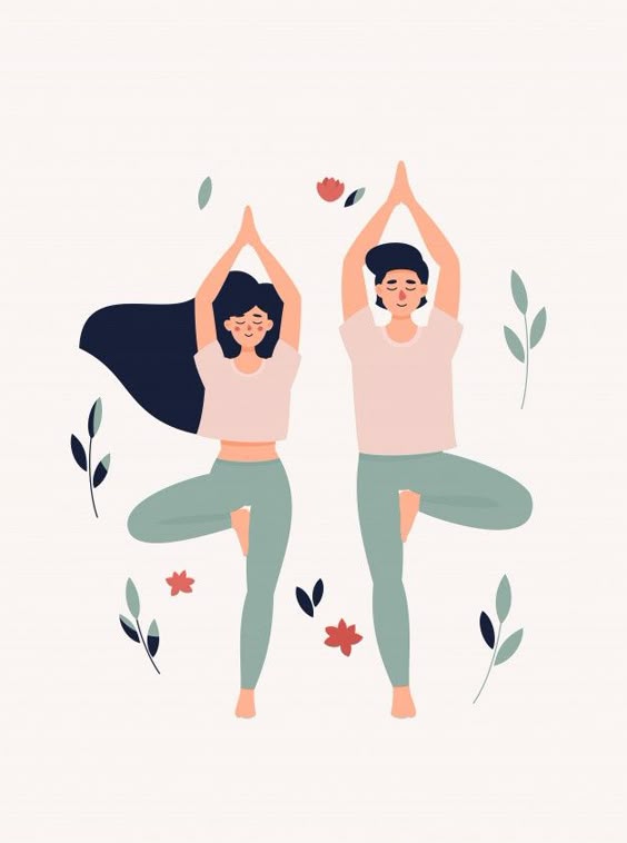 Illustration of woman and man doing yoga... | Premium Vector #Freepik #vector #tree #leaf #yoga #couple