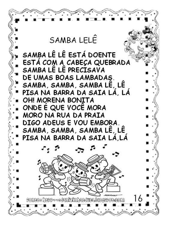 Samba Lelê Partitura Músicas Para Crianças - Clave de C