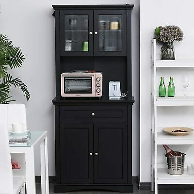 Black Wooden Microwave Tall Kitchen Storage Cabinet Cupboard Pantry Utility Door Cupboards For Tall Kitchen Storage Cabinet Cupboard, Black Storage Cupboard Ikea
