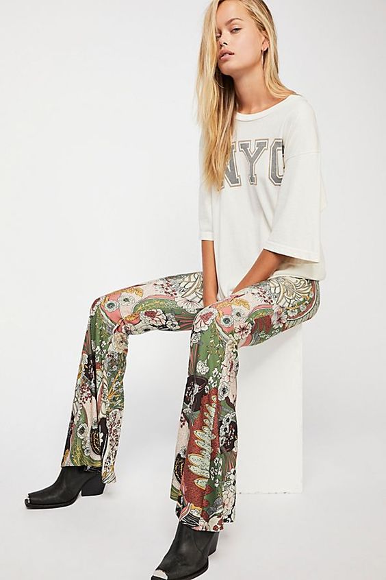 With the simple tee these "bell bottoms" do not look over the top!