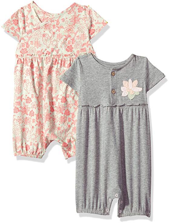 Set of 2 Bubbles Burts Bees Baby Baby Girls Rompers 100/% Organic Cotton One Piece Jumpsuits