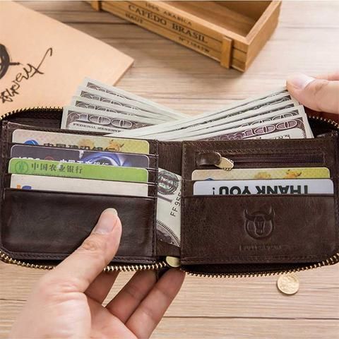Mens Genuine Leather Long Wallet 11 Credit Card Holder Zipper Coin Pocket