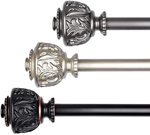 Coquilles Adjustable Curtain Rod Set Metal Rods With Round Urn Resin Finial 48 84 Inch 3 4 Diameter Installing Coquilles Adjustable Curtain Rod Set, 120 Inch Curtain Rod