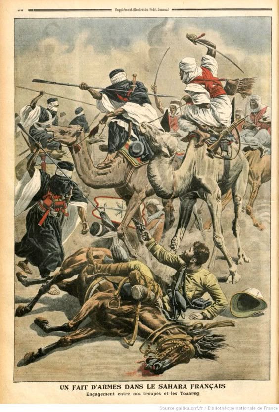 French meharistes engage Tauregs, c.1910 from La Petite Journal
