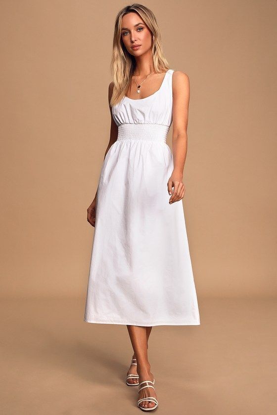 White sleeveless midi dress, Midi dress ...