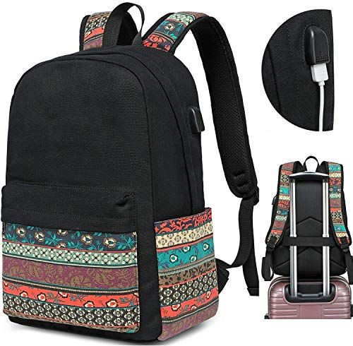 Canvas Travel Laptop Backpacks Womens College Backpack School Bag 15 inch USB