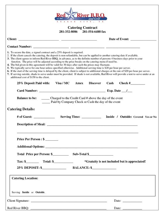 sample catering contract template