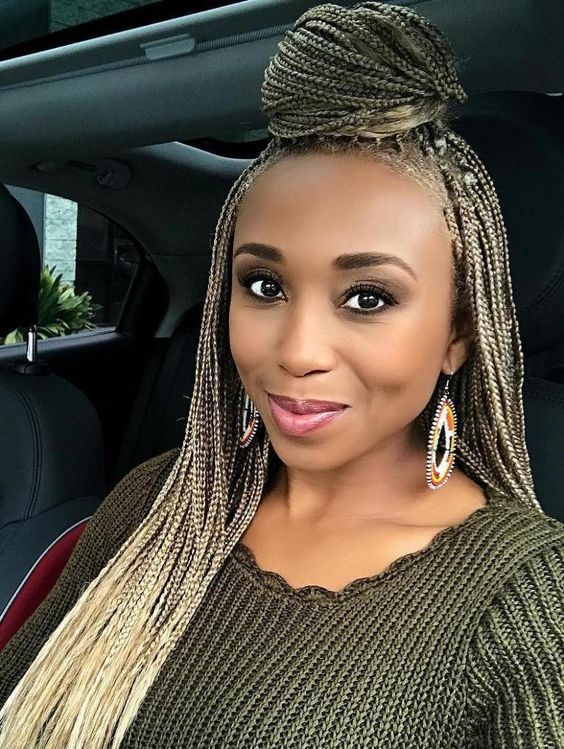 Ombre/bun half Updo For Micro Braids