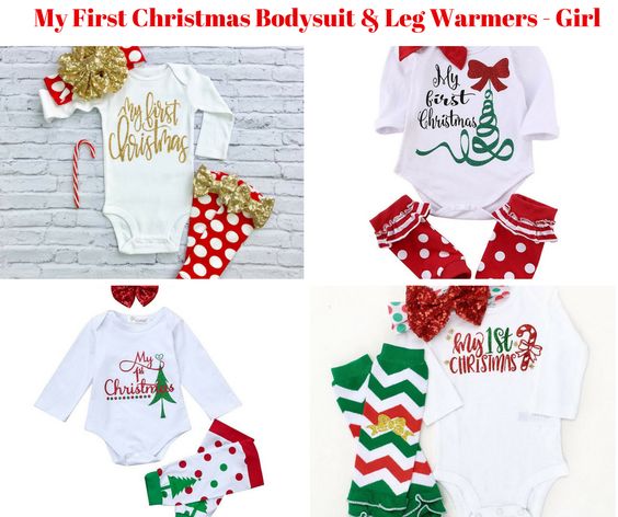 Baby Girl My First Christmas Bodysuit Leg Warmer Sets