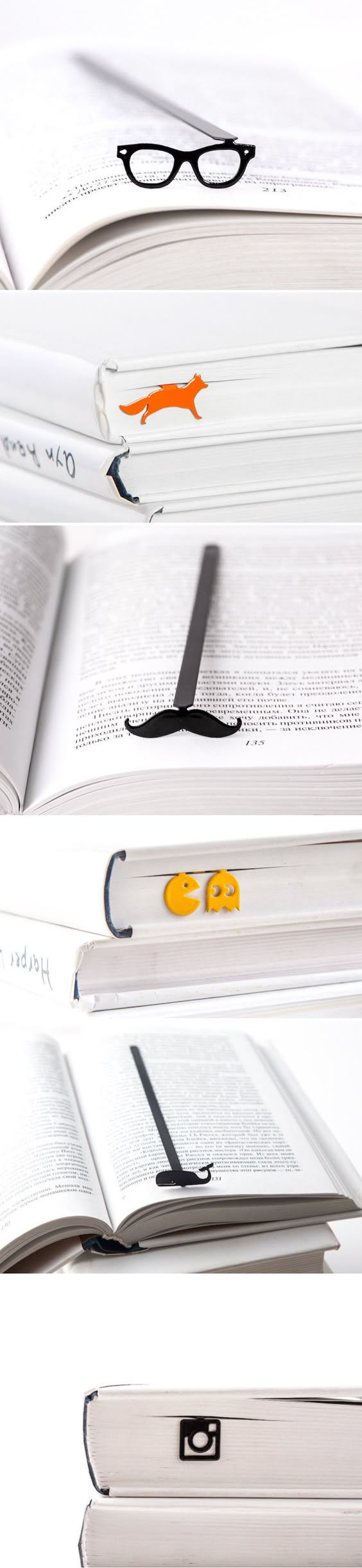 These fun bookmarks are quirky placeholders that won't stick out of the tops of books.