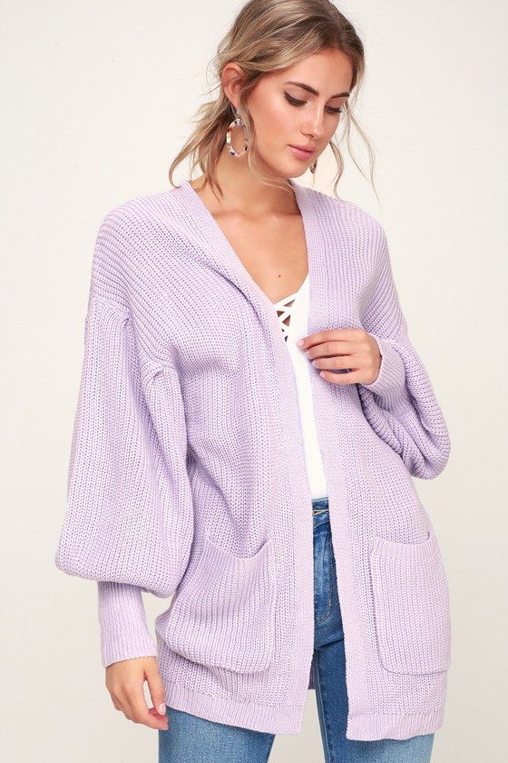 Sweetest Treat Lilac Balloon Sleeve Cardigan Sweater Sweetest Treat Lilac Balloon Sleeve Cardigan Sweater