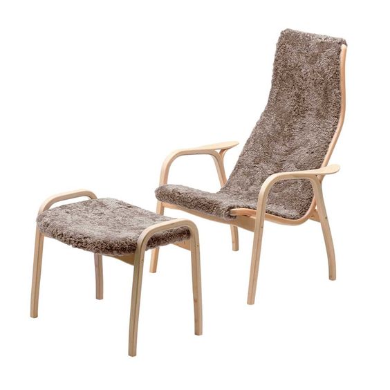 Lamino Set Fåtölj + Pall, Fårskinn/Bok - Swedese @ RoyalDesign.se