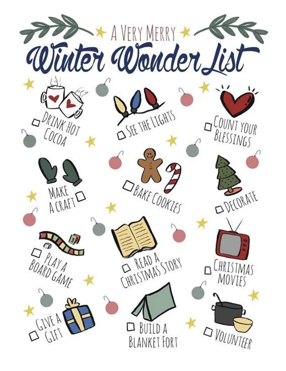 *This is a digital instant download file - not a physical product.* Make the most of the holiday season with your loved ones with this adorable winter bucket list printable.