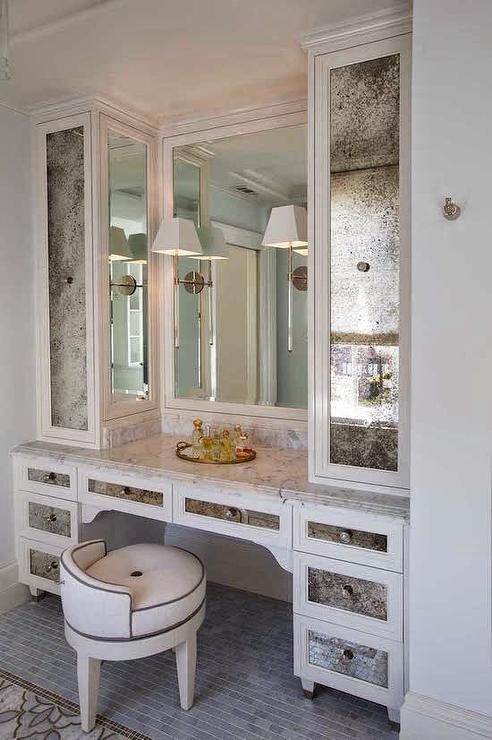 Antiqued Mirrored Cabinets Contemporary Closet Dressing Room Mirror Built In Table Design Dressing Room Mirror, White Dressing Table With Built In Mirror